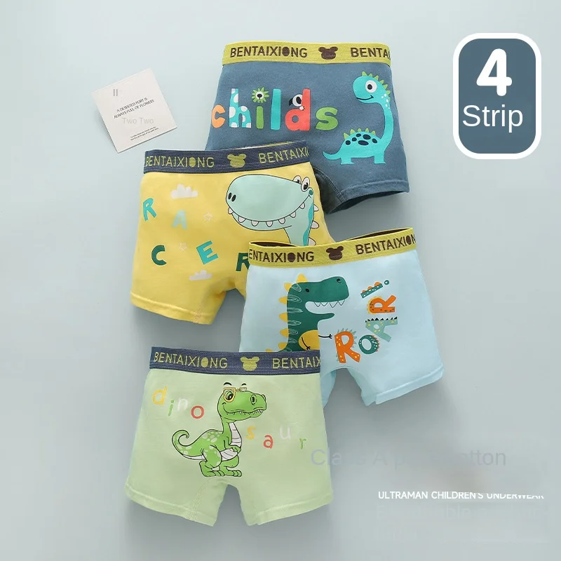 4 stücke Jungen Baumwolle Boxer Höschen Cartoon Dinosaurier Gedruckt Kinder Unterwäsche Weiche kinder Unterhose Shorts Teenager Höschen 1-14Y Image
