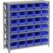 7 Shelf Steel Shelving With (30) 4 H Plastic Shelf Bins Blue 36X12x39