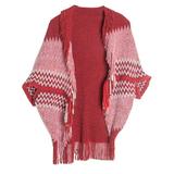 Women s Warm Shawl Wrap Open Front Poncho Cape Color Block Shawls Winter Cardigan Wrap Printed Ponchos for Women - Red