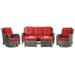 MeetLeisure 5 Pieces Outdoor Furniture Patio Furniture Set with One 3-Seat Sofa Two Swivel Rocking Chairs Two Ottomans Red