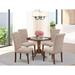 East West Furniture Dining Room Furniture Set- a Round Dining Table and 4 Linen Fabric Chairs, Mahogany