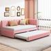 Twin Size Upholstered Daybed with Trundle, Twin Size Sofa Bed Frame No Box Spring Needed, Linen Fabric