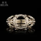 HELON Round 7-8mm Solid 14K Yellow Gold AU585 Pave Natural Diamond Engagement Wedding Semi Mount Ring Flowers Fine Jewelry Party