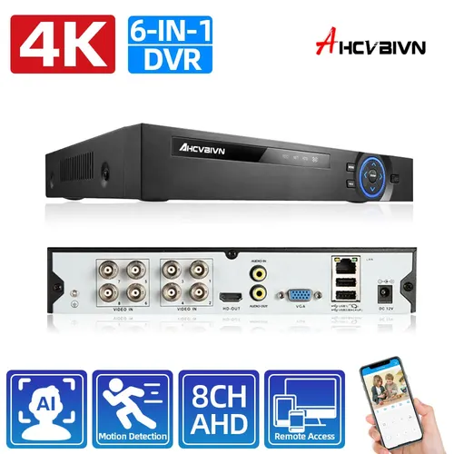 8CH CCTV AHD DVR Recorder 4K Hybrid NVR XMEye APP CCTV Digital Video Recorder Für 8MP 5MP 2MP 1080P Analog AHD CVI TVI IP Kamera