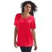 Plus Size Women's Eyelet Cutout Tee by Roaman's in Vivid Red (Size M)