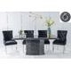 Naples Marble Dining Table Set, Rectangular Black Top and Pedestal Base with Black Fabric Knocker Back Chairs with Chrome Legs