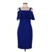 Vince Camuto Cocktail Dress - Sheath Square Short sleeves: Blue Print Dresses - Women's Size 6