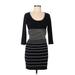 Max Studio Casual Dress - Bodycon Scoop Neck 3/4 sleeves: Black Color Block Dresses - Women's Size Medium