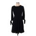 Ann Taylor LOFT Casual Dress - A-Line Crew Neck 3/4 sleeves: Black Solid Dresses - Women's Size 0 Petite