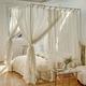 Mengersi Linen Canopy Bed Curtains,Bed Canopy Curtains Bed Drapes Sheer Curtains for Bedroom Decor (Ivory, Queen)