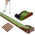 COSTWAY Premium Putting Green, 9FT/10FT Professional Golf Practice Turf with Auto Ball Return Track and 3 Golf Balls, Indoor Outdoor Portable Golf Accessories Putting Mat (307 x 32cm, 2 Holes)