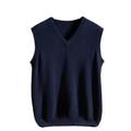 SAWEEZ Mens Knitted Sweater Vest, V-Neck Vest Cashmere Jumper Fine Knit Sweater Solid Color Sleeveless Wool Waistcoat Casual Pullover Knitwear Gilets Waistcoat Tank Top,Navy Blue,Xl