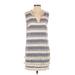 Holding Horses Casual Dress - Mini V-Neck Sleeveless: Gray Stripes Dresses - Women's Size 12