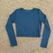 American Eagle Outfitters Tops | American Eagle Lettuce Edge Long Sleeve Crop Top | Color: Blue | Size: M