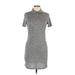 Love, Fire Casual Dress - Shirtdress High Neck Short sleeves: Gray Solid Dresses - Women's Size Large