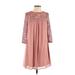 As U Wish Casual Dress - A-Line Crew Neck 3/4 sleeves: Pink Dresses - Women's Size Small