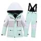 Kids Girls Boys Ski Suit Print Long Sleeve Thickened Velvet Warm Windproof and Water Proof Top and Pants Set 2 Piece Outfits 4 Baby (Mint Green, 3-5 Years)