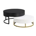 Mercer41 Toranzo Round Lift-Top Nesting Coffee Tables w/ 2 Drawers Wood/Metal in White/Yellow/Brown | 15.93 H x 31.74 W x 31.22 D in | Wayfair