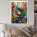 Bungalow Rose Colorful Of Blue Peacock In Flowerfield On Canvas Print Metal in Blue/Green/Orange | 40 H x 30 W x 1.5 D in | Wayfair