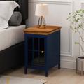 Winston Porter Nysire Iron + Wood + Tempered Glass Wood in Blue | 20.08 H x 12.2 W x 15.75 D in | Wayfair 6887A73CA53643E1AE37E179A1186705