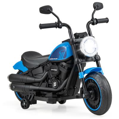 Costway Kids Electric Motorcycle with Training Wheels and LED Headlights-Blue