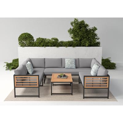 Gartenlounge-Set KONIFERA "Delphi", schwarz (braun, schwarz), Massivholz, Stahl, Sitzmöbel-Sets, Akazienholz, inkl. 3 Dekokissen, verschiedene Stellmöglichkeiten Image