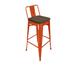 Metal Barstool with Backrest, Wood Seat Natural Set of 4