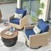 HOOOWOOO Outdoor 3-piece Rattan Wicker Swivel Rocking Chair Set with Wood Burning Fire Pit