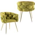 Luxury Set Of 2 Simple Leisure Velvet Single Sofa Chair Modern Accent Chair Bedroom Household Dresser Stool Manicure Table Back Chair(Olive Green)