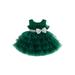 Suanret Kids Girls Ball Gown Dress Sleeveless Bow Mesh Tulle Tutu Dresses Formal Party Birthday Wedding Dress Dark Green 4-5 Years