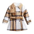 ASFGIMUJ Girls Winter Jacket Winter Windproof Coat Jacket Kids Warm Plaid Outerwear Jacket Baby Winter Coat Khaki 4 Years-5 Years