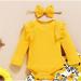 LEEy-world Girls Clothes Outfit Baby Girls Long Sleeve Solid Ribbed Romper Tops Flower Print Pants with Cute Sweat (Yellow 18-24 Months)