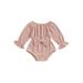 Baby Girls Waffle Romper Solid Color Long Sleeve Bow Jumpsuits