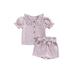 Baby Girl Summer Outfits Short Sleeve Doll Collar Plaid Shirt + Shorts