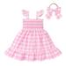 IBTOM CASTLE Toddler Baby Girls Pink Plaid Ruffle Romper Gingham Dress 1st Birthday Outfit Summer Boho Halloween Cosplay Dress up 6-12 Months Pink Dress