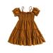 TheFound Girlâ€™s A-line Dress Short Sleeve Off-shoulder Pleated Summer Dress