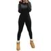 Peyakidsaa Women Wild Jumpsuits Solid Color Square Neck Long Sleeve Rompers