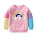 ASFGIMUJ Girls Sweater Boys Girls Winter Long Sleeve Cartoon Rainbow Sequin Embroidery Knit Sweater Warm Sweater For Children Clothes Knit Sweater Hot Pink 5 Years-6 Years