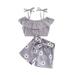 Huakaishijie Kids Girls Summer Outfit Cold Shoulder Tops and Floral Print Shorts