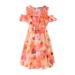 Fattazi Girl s Casual Dress Summer Scoop Neck Short Sleeve Flowy Floral Print Plain Sundress