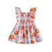 aturustex Girlâ€™s Dress Fly Sleeve Square Neck Flower/Leaves Print A-line Dress