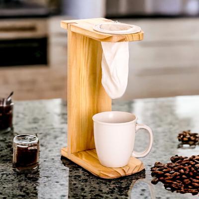 'Handcrafted Pinewood Single-Serve Drip Coffee Stand'