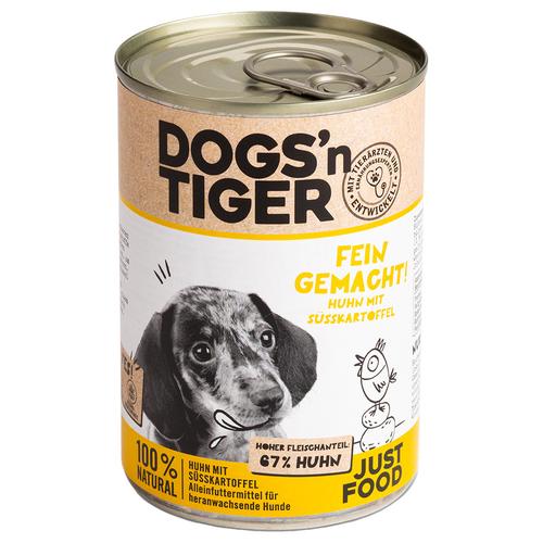 6x400g Dogs'n Tiger Junior Huhn & Süßkartoffel Hundefutter nass