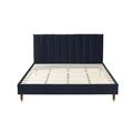 Lit avec matelas 2 places en velours bleu nuit 140x190