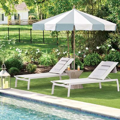 9' Color Blocked Designer Umbrella in Glacier - Natural Teak - Frontgate