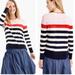 J. Crew Sweaters | J.Crew Blue White Orangish Striped Scalloped Hem Merino Wool Blend Sweater Xs | Color: Blue/White | Size: Xs