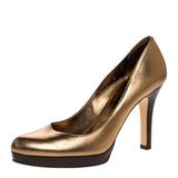 Gucci Shoes | Gucci Metallic Gold Leather Platform Pumps Size 38.5 | Color: Gold | Size: 38.5