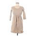 J.Crew Casual Dress - Mini Scoop Neck 3/4 sleeves: Tan Print Dresses - Women's Size X-Small