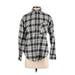 Billabong Long Sleeve Button Down Shirt: Gray Plaid Tops - Women's Size Small