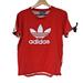 Adidas Tops | Adidas Shirt Woman Size Xs Streetwear Y2k Red White Trefoil Logo Spell Out Back | Color: Red | Size: Xs
